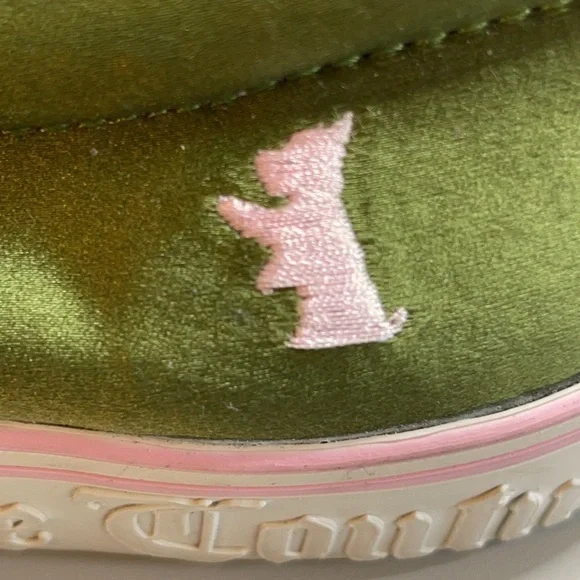 Juicy Couture green satin w/pink trim slip on shoe - Picture 6 of 11